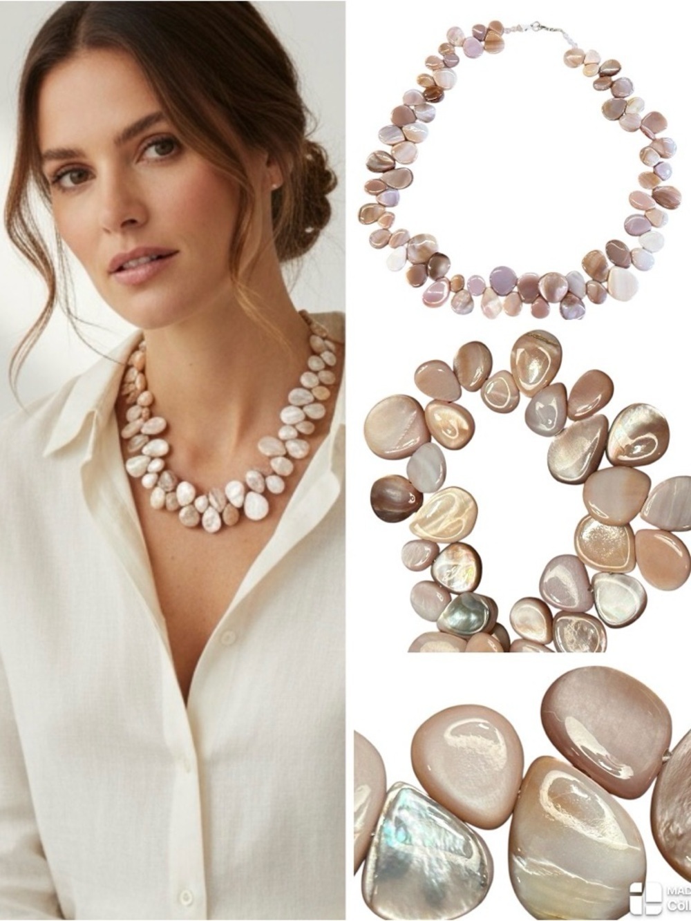 pink mother of pearl shell beads in a briolette cut necklace